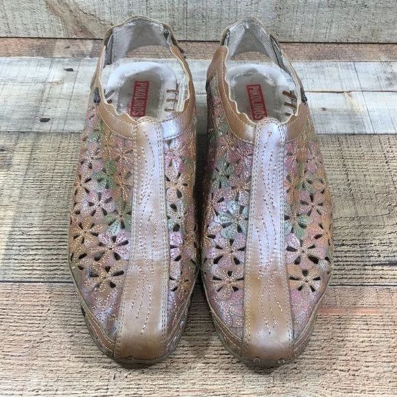 Pikolinos Green Tan Perforated Wedge Sandals Womens 39 8.5-9 Slingback - Picture 3 of 14